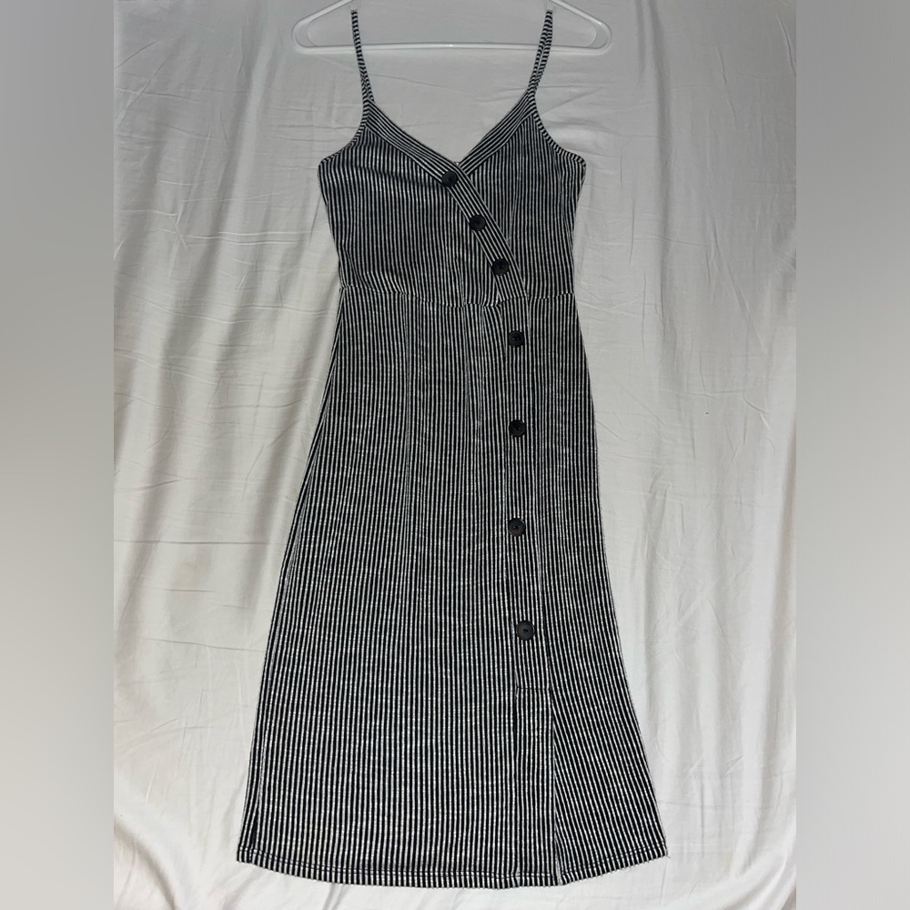 Black and white striped button dress